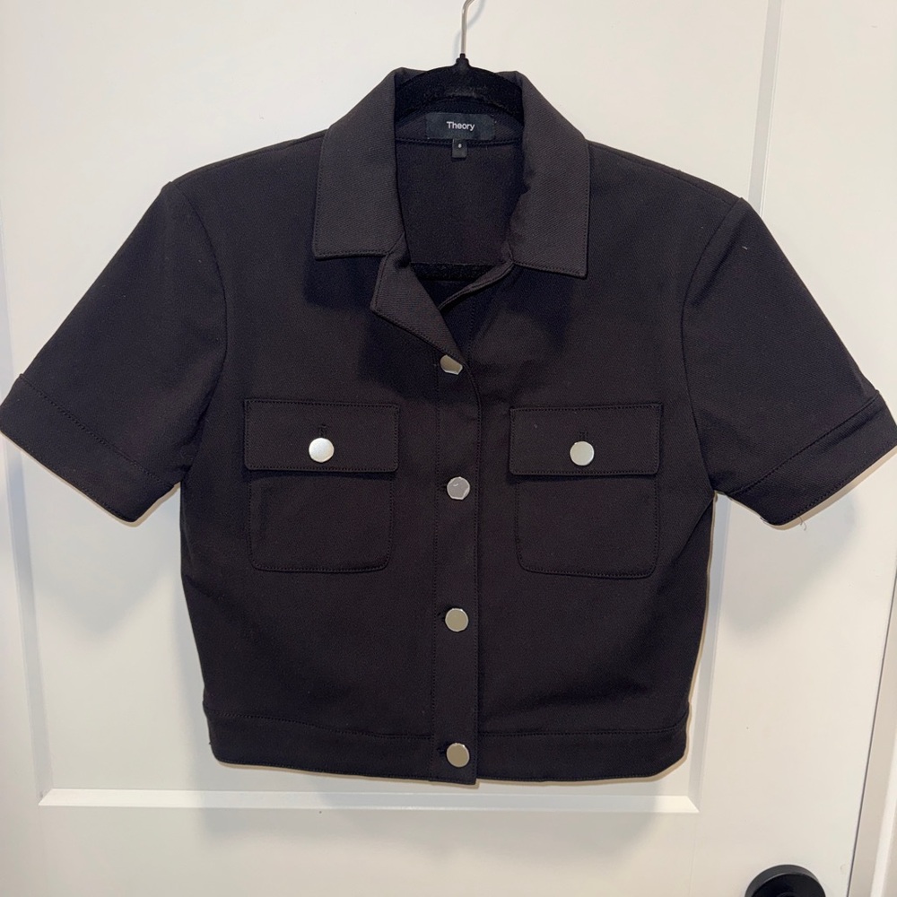 Theory Black Short Sleeve Button-Front Jacket